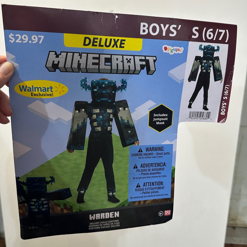 Disguise Minecraft Warden Deluxe Child Costume Boys Small 6/7 Jumpsuit Mask NEW